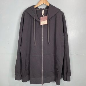 Oversized Zip Up Cotton Hoodie Sweatshirt (Dark 'Earl' Grey) - Nap Loungewear